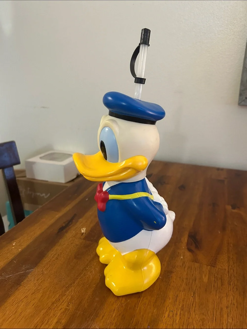 Vintage Disney Donald Duck Hard Plastic Water Bottle Straw and Cap Intact.